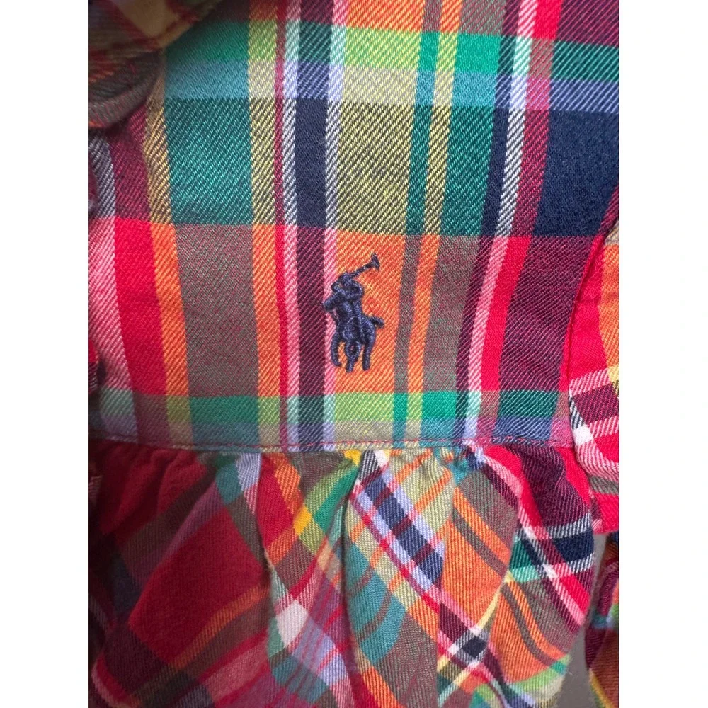 Ralph Lauren Baby Girls 9M Plaid Ruffle Button-Front Tunic Top Multicolor